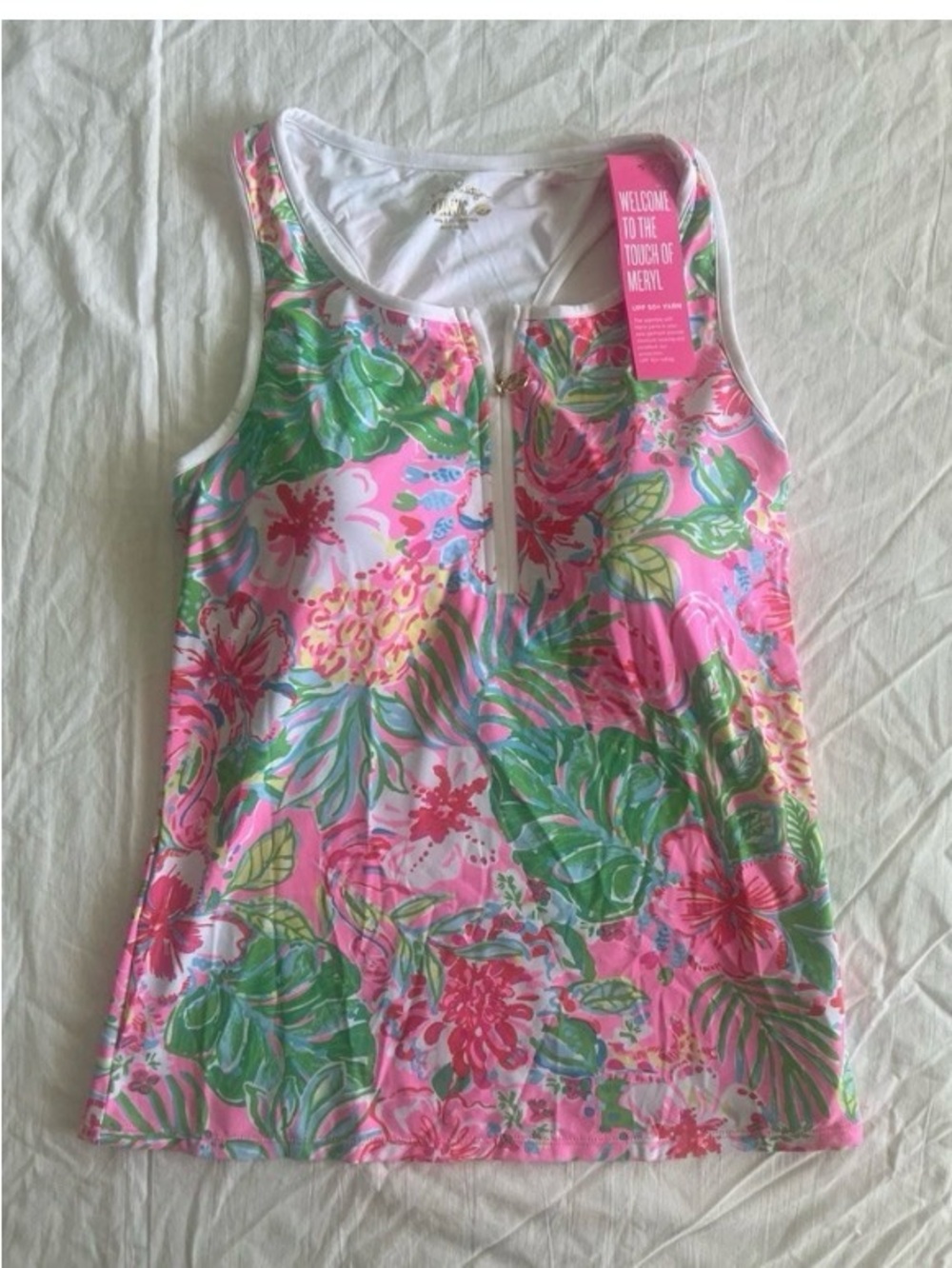 Lilly Pulitzer Pink Multi Floral Zip-Front Tank - Picture 5 of 7